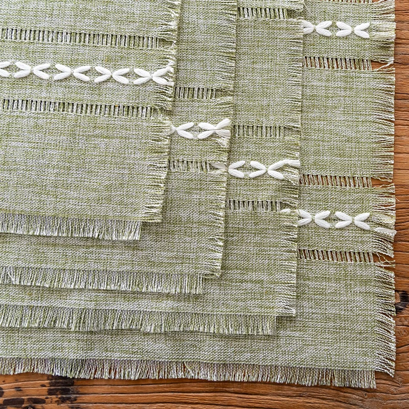 Mantel Individual a rayas de granja bohemia, color verde claro, 33x45cm, tapete de mesa rústico con borlas para decoración de cena de cocina, de boda y cumpleaños