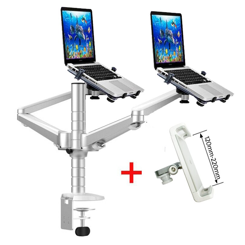 OA-12X aluminum multifunctional dual arm two pad desk mount 10&quot;-15&quot; double laptop table holder stand bracket clamp base 65mm: OA-12Y