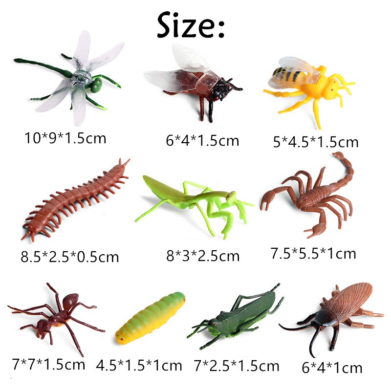10 stk mini simulation insekter model guldsmede myre bi skorpion tusindben cikade græshoppe uddannelse legetøj børn