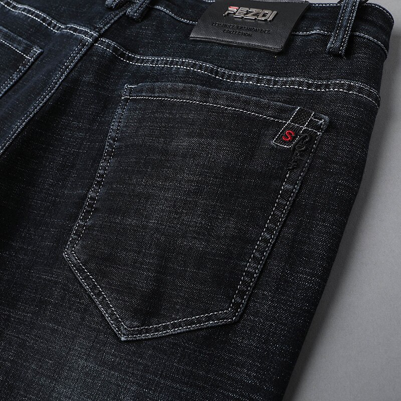 Herfst en winter heren business zwarte jeans slim fit denim stretch broek heren merk broeken