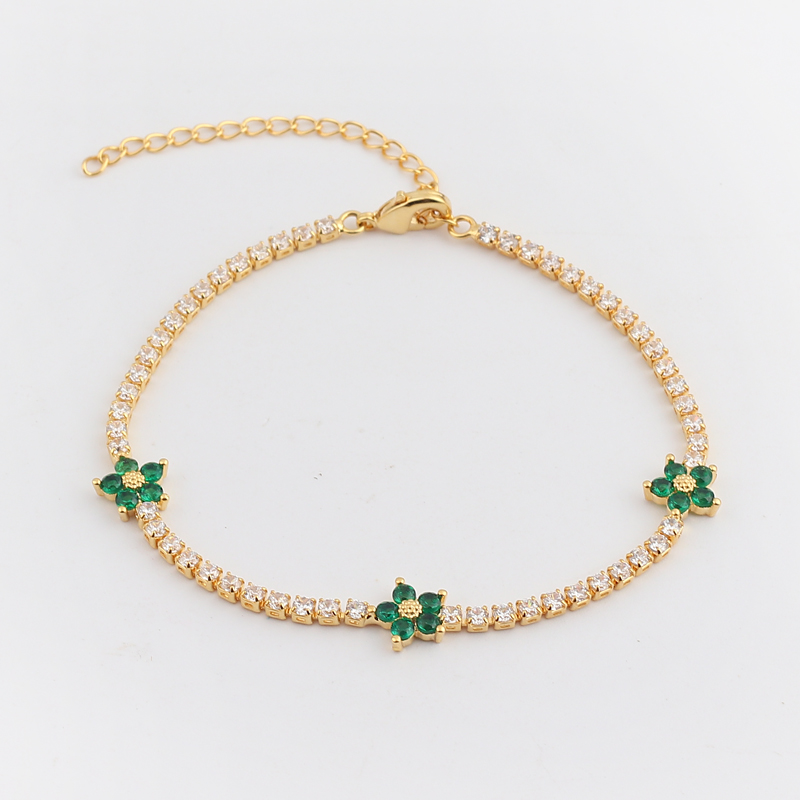 Lente Nieuw Aangekomen Party Sieraden Prong Set 5A CZ Tennisketting Regenboog Daisy Flower Charm Kleurrijke Regenboogarmband: Licht Geel Goud Kleur