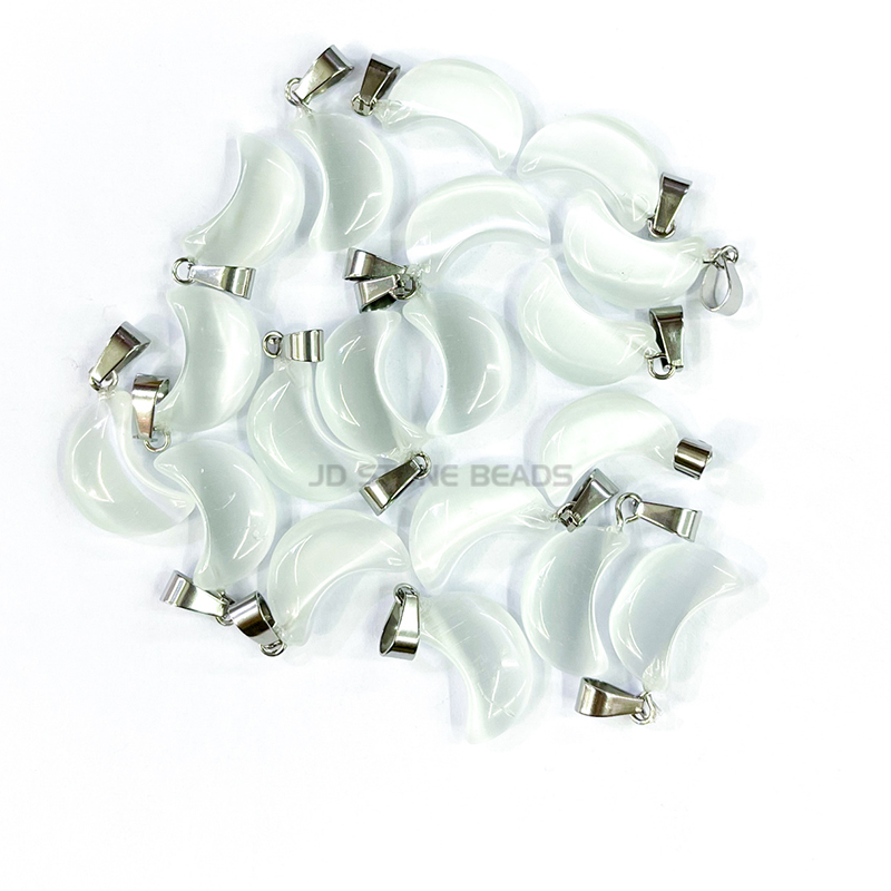 10 Stks/partij Kat Ogen Steen Maan Vorm Charmes Hanger Voor Diy Sieraden Maken Ketting Accessoires Gem Steen Vrouwen Sieraden: White