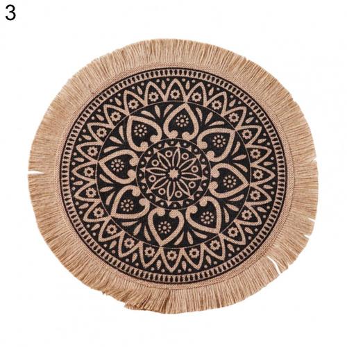 Katoen Linnen Tafel Mat Indiase Retro Patroon Kwastje Isolatie Antislip Placemat Kantoor Keuken Bekerhouder Mat Pad Decor: 03