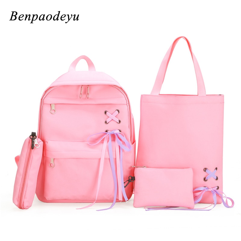Backpack Women Leisure Backpack Girls School Bags Casual Canvas Student Backpack Teenage Girls Children Bags 4 Pcs/Set
