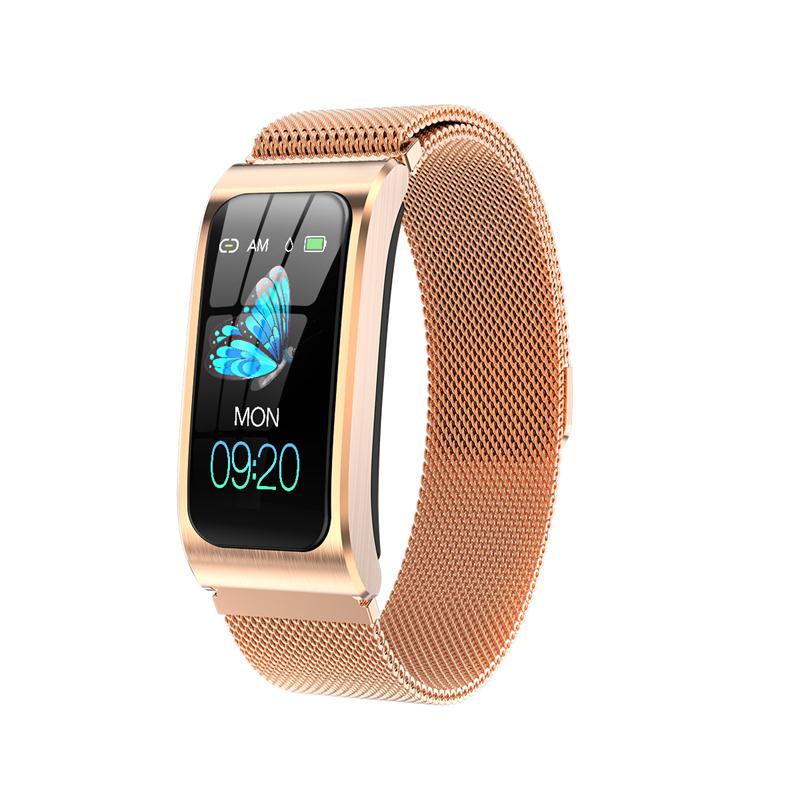 AK12 Activity Fitness Tracker Smart Bracelet Color Screen Waterproof Women's Watch Heart Rate Monitor Sports Band: Gold steel strap