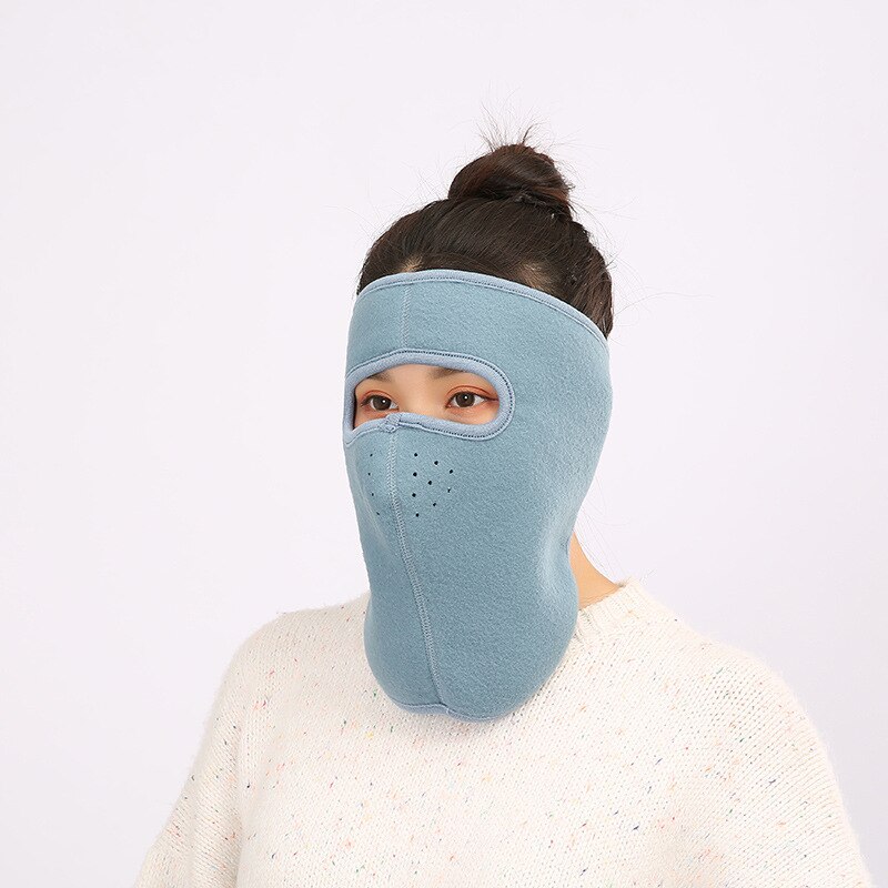 Tre-i-en-ørebeskyttelser solidt / camouflage vindtæt udendørs ørekapper unisex kvinder mænd vinterøreskærme hals varm mund ansigtsmasker: Lyseblå