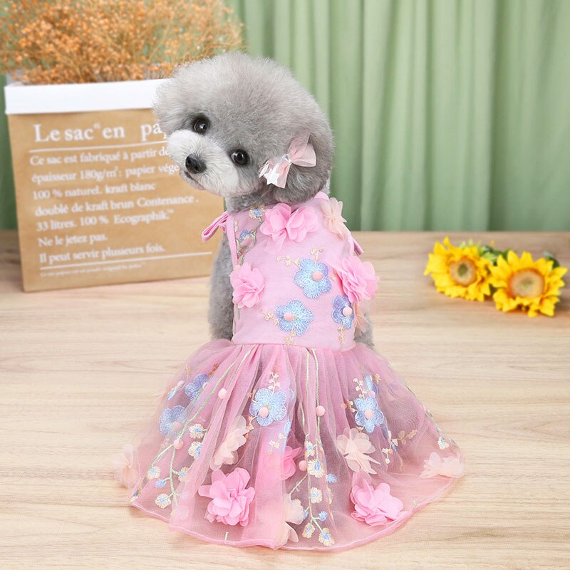 Hund Katze Hochzeit Kleid Tutu Prinzessin Pet Welpen Kleider Blumen Spitze Stickerei Pet Puppy Rock Hochzeit Party Kleidung: Rosa / S