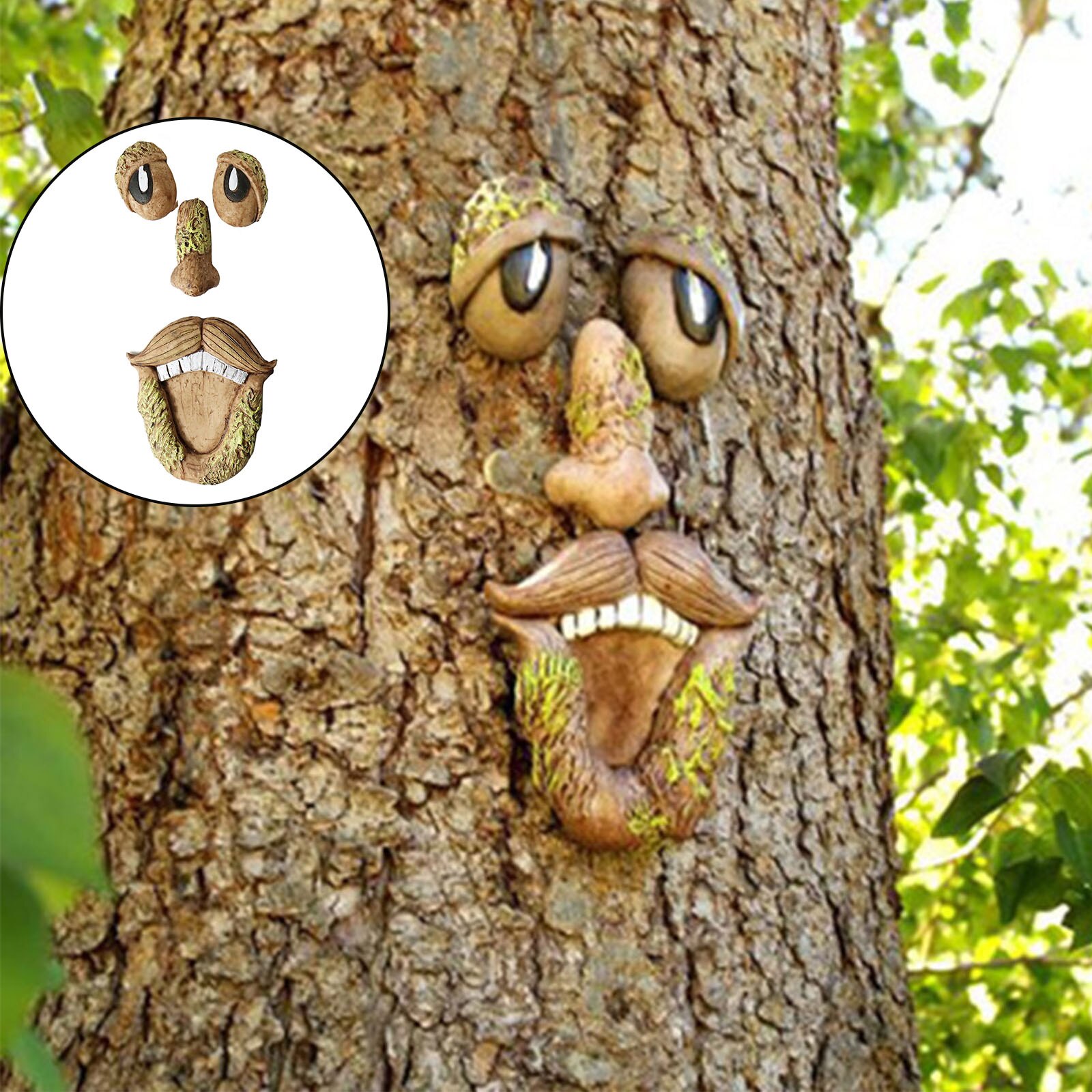 Træ ansigter indretning påske dekorationer gammel mand træ ansigt skulptur bark ansigtstræk have kigger gård kunst udendørs dekoration: Stil d