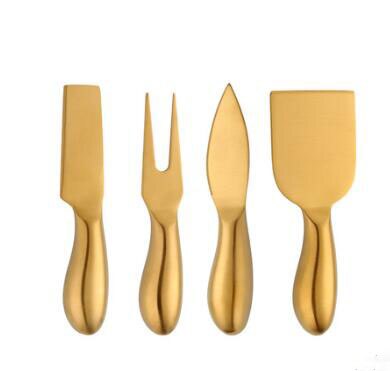 4 stk./sæt osteskærer kniv pålægssæt køkken osteskærer køkkenredskaber kokspatel pandekage top: Guld