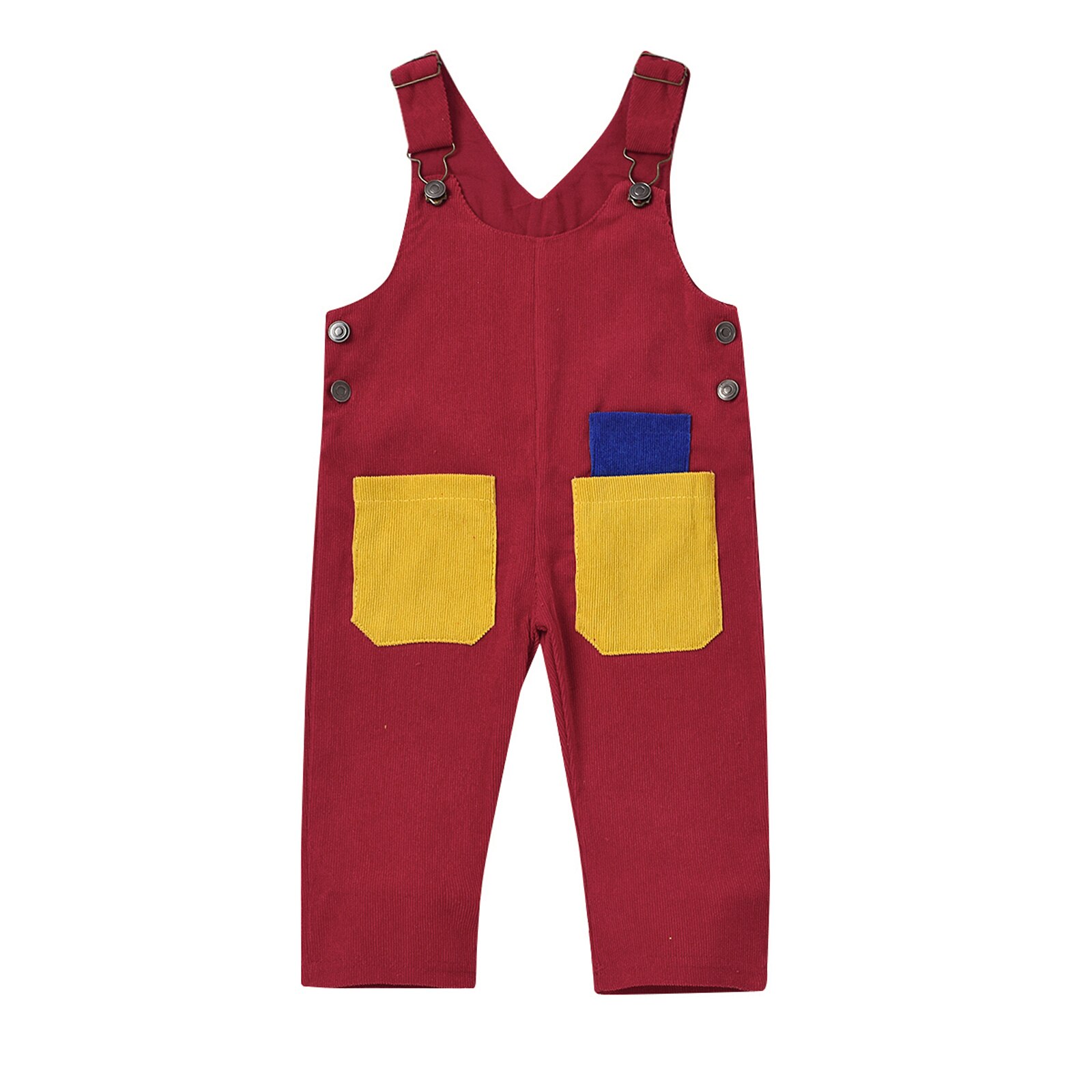 Peuters baby bretels broek romper corduroy jumpsuit herfst mouwloos zijzak patch kleur kinderen overalls knopen kleding
