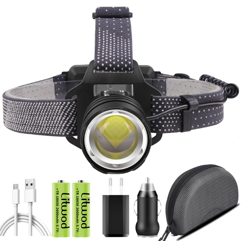 500000 lumen xhp 160 ledet kraftig hodelykt zoombar hodelykt lampe lommelykt 18650 batterier vanntett til camping hodelykt: Alternativ h / Xhp 160