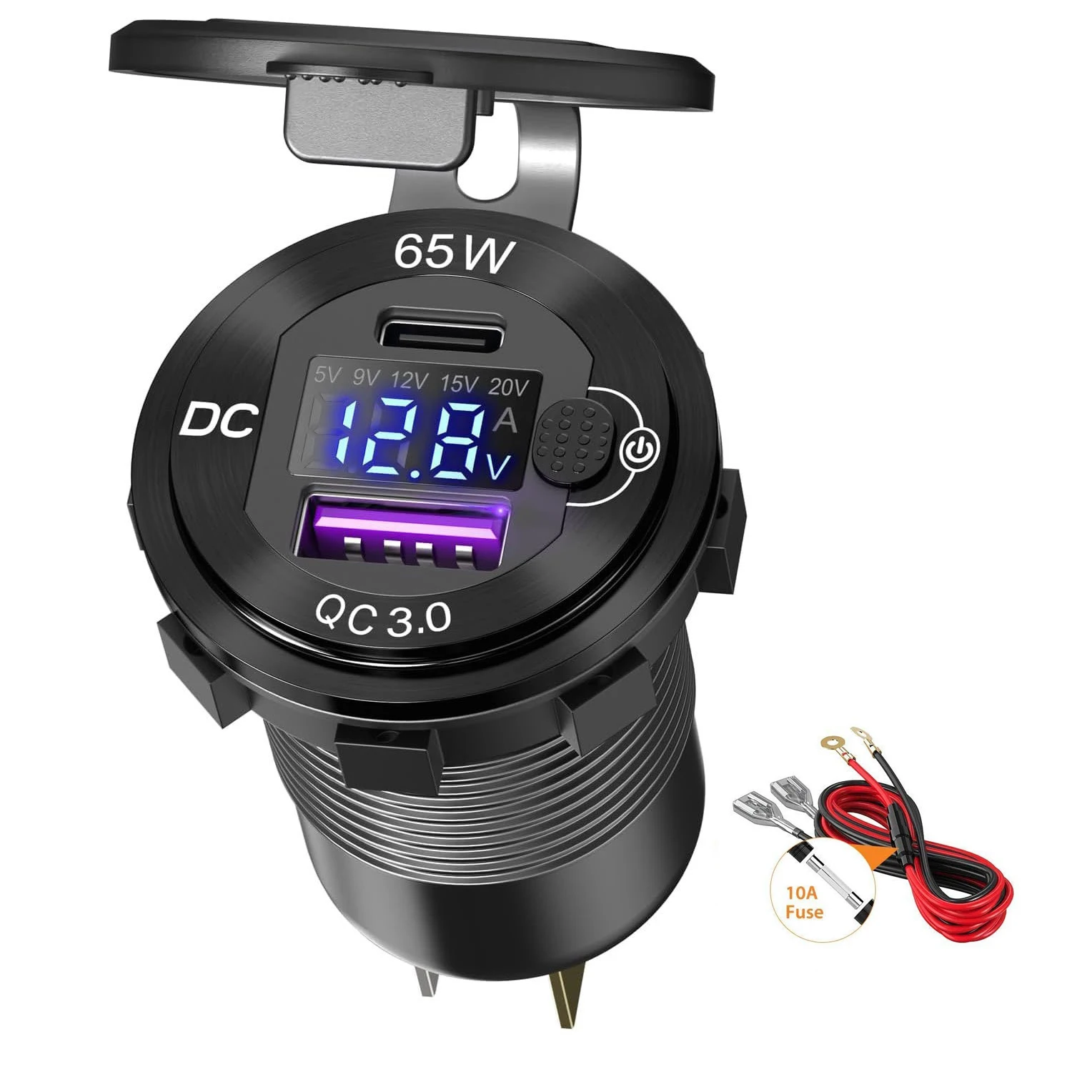 12V/24V USB Auto Ladung 83W PD Typ-C Schnelle Lade Steckdose Laptop Buchse mit Voltmeter motorrad Steckdose Lade Adapter: Rot