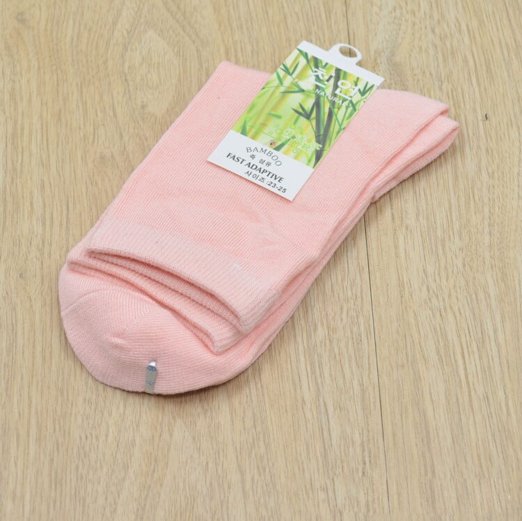 3 Pairs/Lot Women Bamboo Fiber Crew Socks Female Spring Autumn Soft Breathable Solid Candy Color Polka Dot Casual Socks: Solid- flesh pink