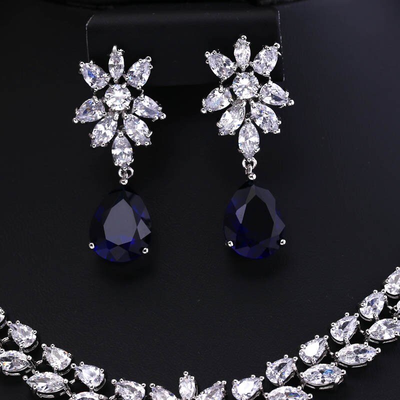 Kleur BESTE BRILLIANT CRYSTAL ZIRKOON OORBELLEN EN KETTING SIERADEN SET TROUWJURK ACCESSARIES