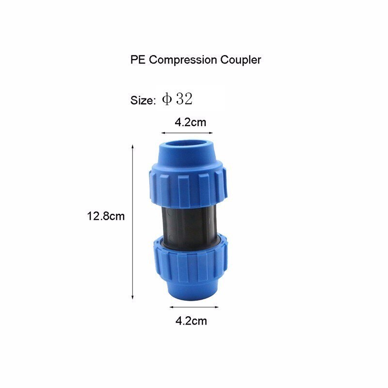 1pc HDPE Compression Coupler Plastic PP Thread Irrigation Pipe Quick Connector Micro Sprinkler Fittings Reducing Coupling PN16: 32mm