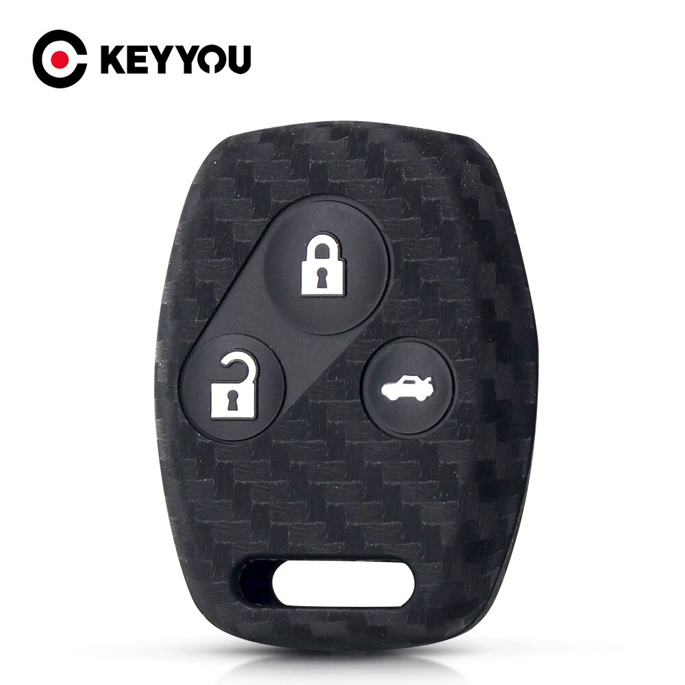 KEYYOU-funda de silicona para llave de coche, accesorio de 3 botones para HONDA Accord Civic CRV Pilot, de fibra de carbono, compatible con 2007, , , , , ,