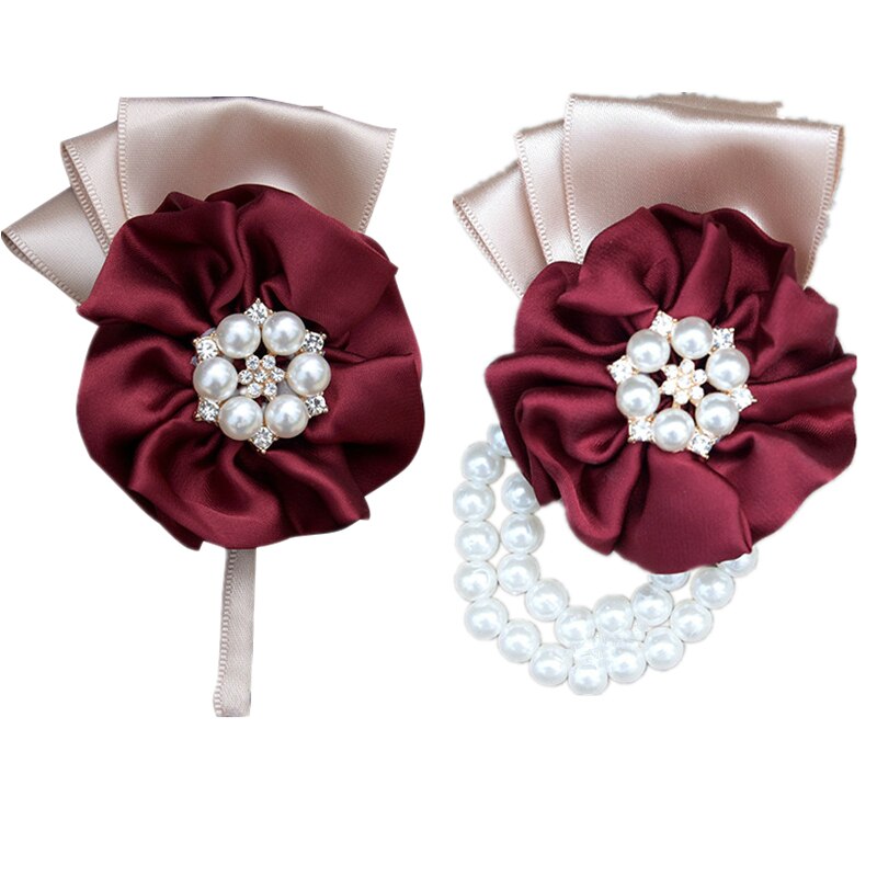 Ramo de novia de cristal Artificial para dama de honor, conjunto de pulsera con ramillete de flores, rosa,: Wrist Corsage Set1