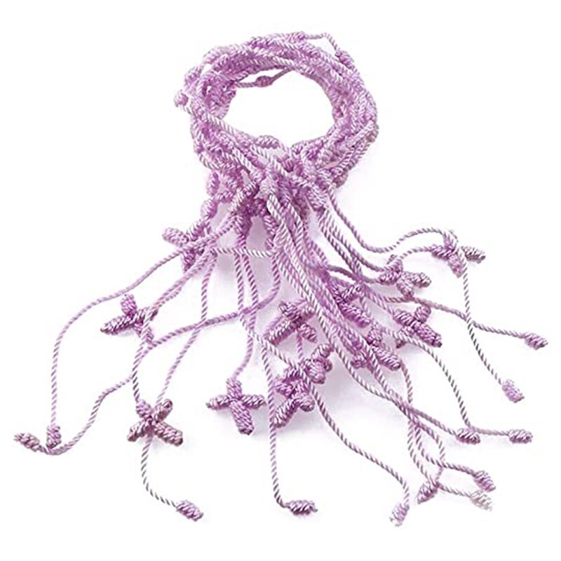 12Pcs Adjustable Kabbalah 7 Knot String Cross Bracelet Good Luck Tibet Bracelet B36D: Light Purple