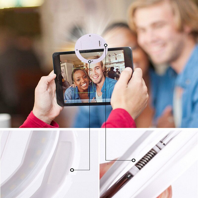 Selfie Led Ring Flash Light Draagbare Telefoon Selfie Lamp Lichtgevende Clip Lamp Camera Fotografie Video Spotlight Lens