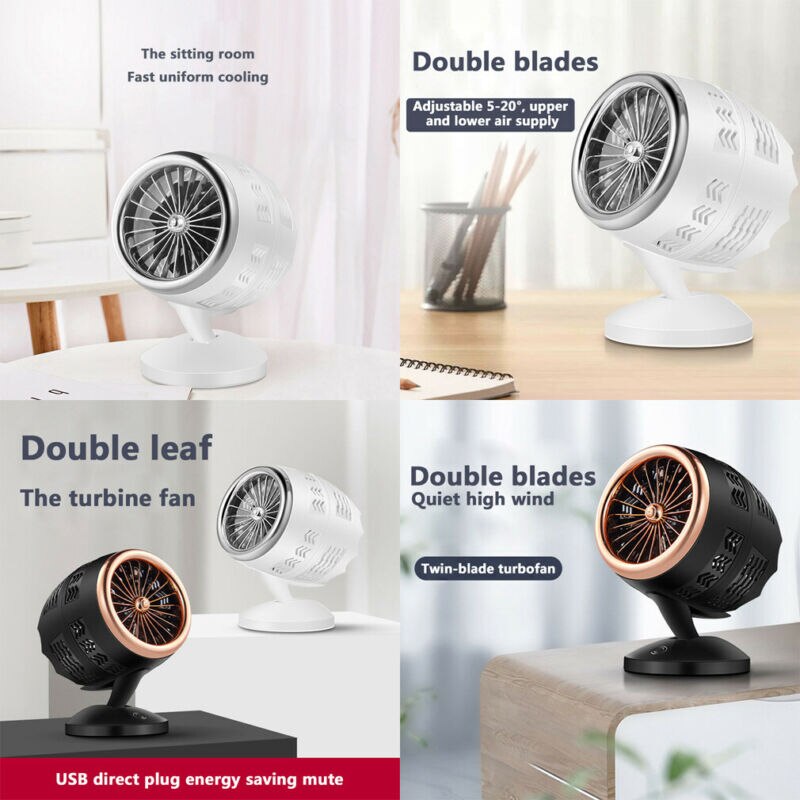 Desktop USB Fan Double Turbines Leaf Cooling Circulation Fan for Office Bedroom