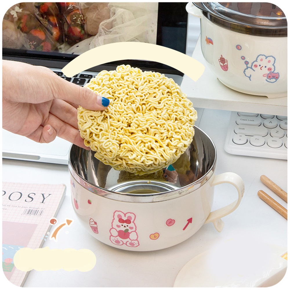 Boîte à déjeuner japonaise Kawaii, bol à nouilles instantanées avec couvercle poignée, boîte à Bento en acier inoxydable 304 1 pièce