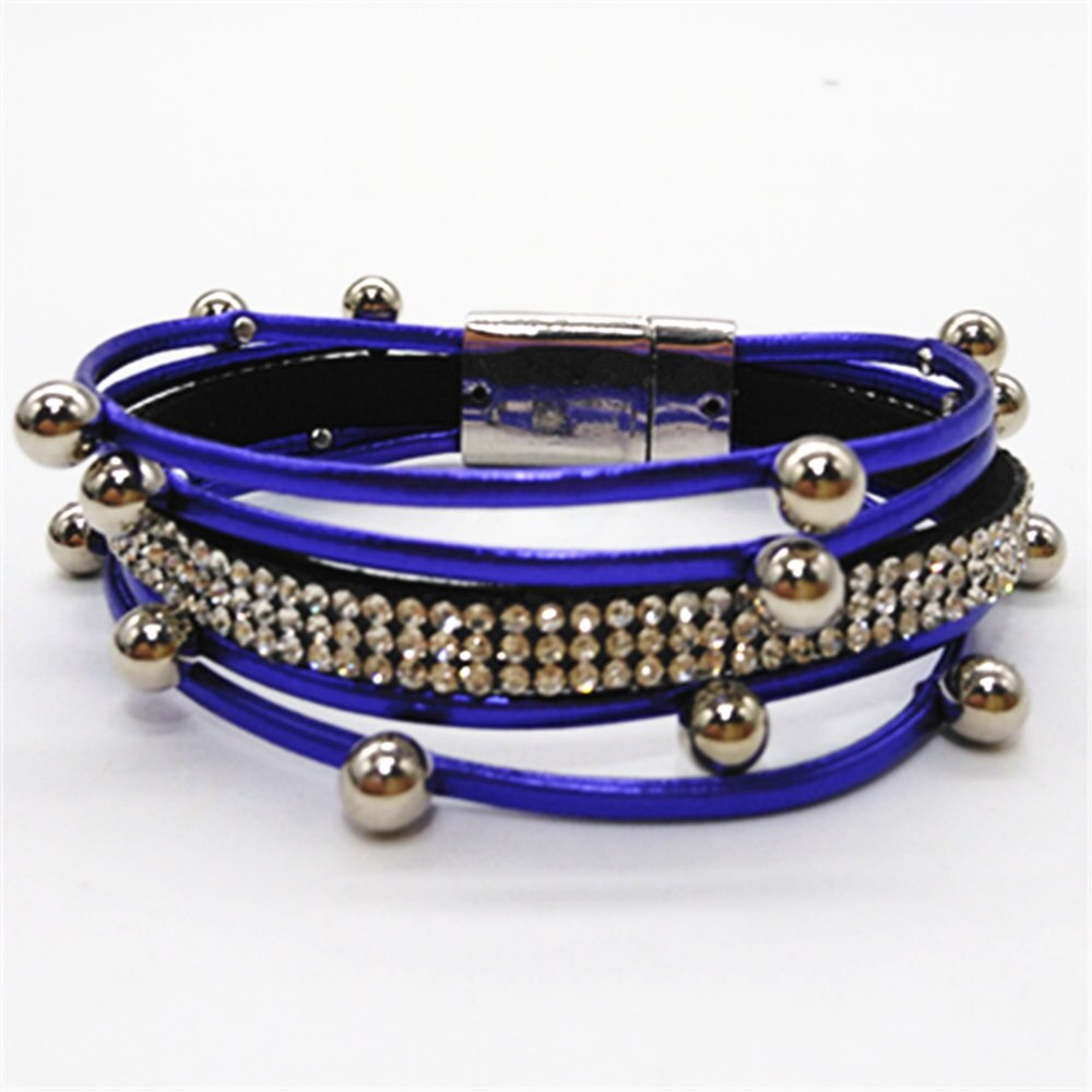 Neon Roze Rood Wit Zwart Kralen Multilayer Verklaring Trendy Lederen Armbanden Vrouwen Mode Meisje Manchet Armband Vrouwelijke Sieraden: blue