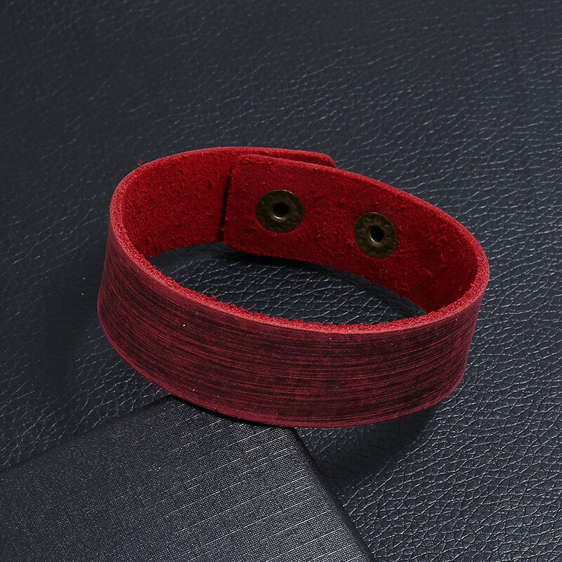 Vintage Leather Bracelet for Men Wrap Cuff Adjustable Wristband Bracelets for Male Female Jewelry 2cm Width: Red