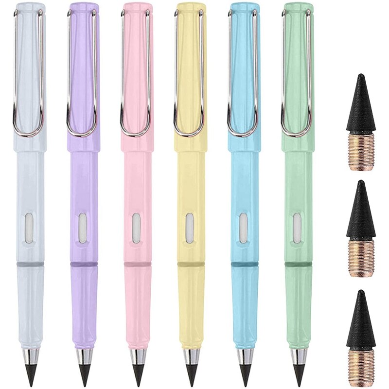 6Pcs Inkless Pencils,Perpetual Pencil, Inkless Pencils,Eternal Technology, No Ink Pencil,with Replaceable Graphite Pen: plum
