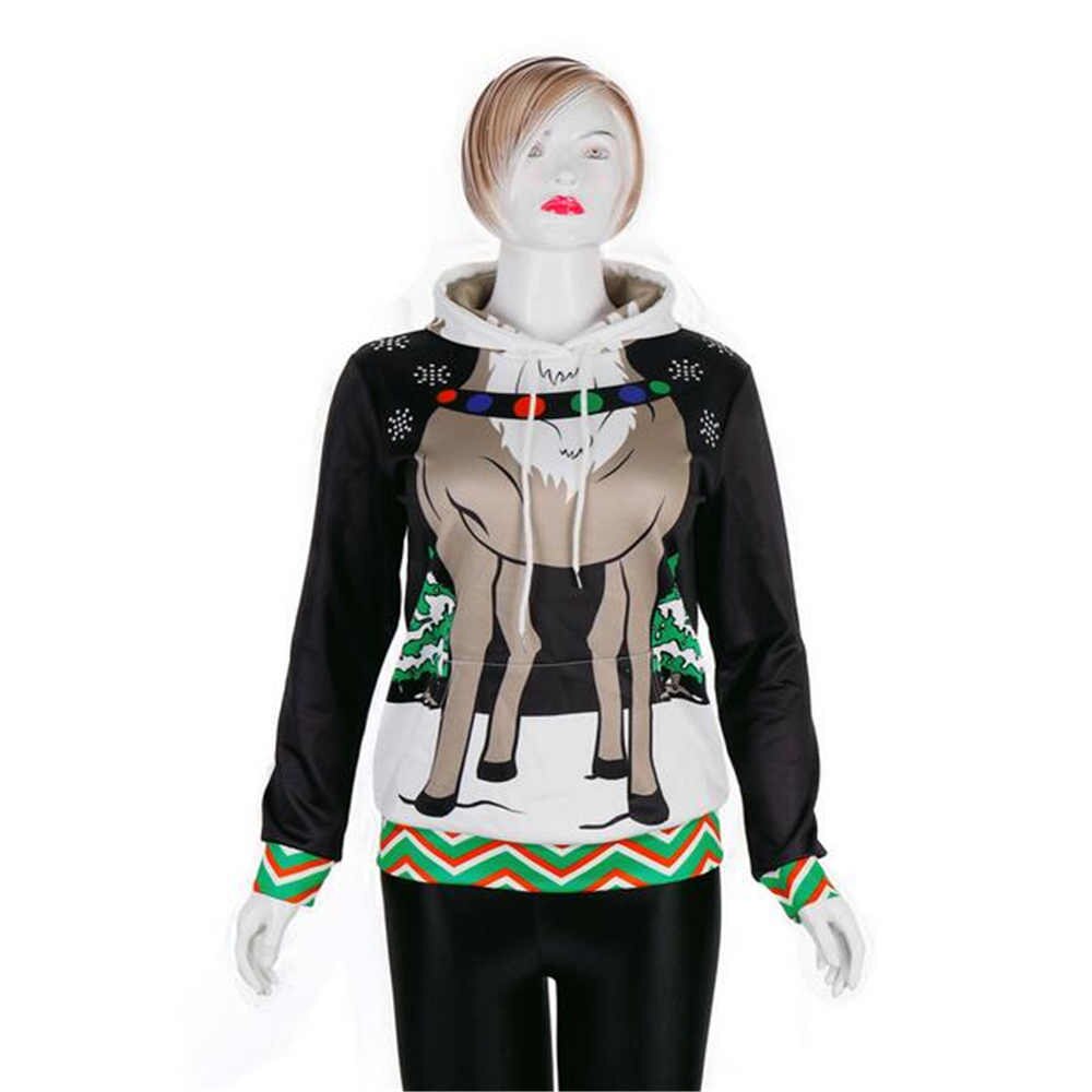 Christmas Sweatshirt - 3D Printing Reindeer - Hooded Pullover - Couple Lovers Clothing
