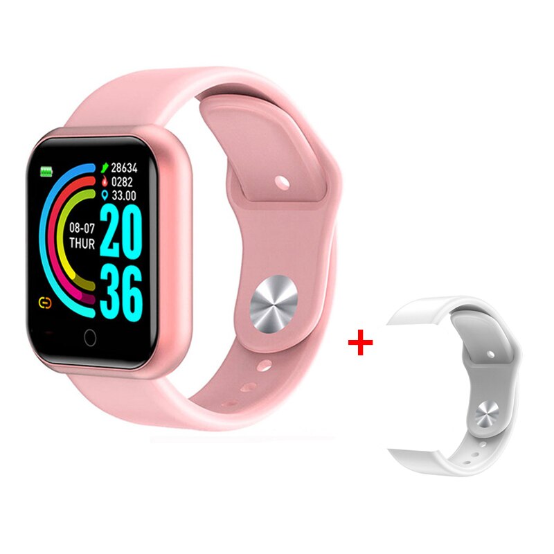 D20Profi Bluetooth Clever Uhr Y68 Fitness Tracker Armbinde Schrittzähler Wasserdicht Armbinde Herz Bewertung Blutdruck SmartBand: Rosa Weiß