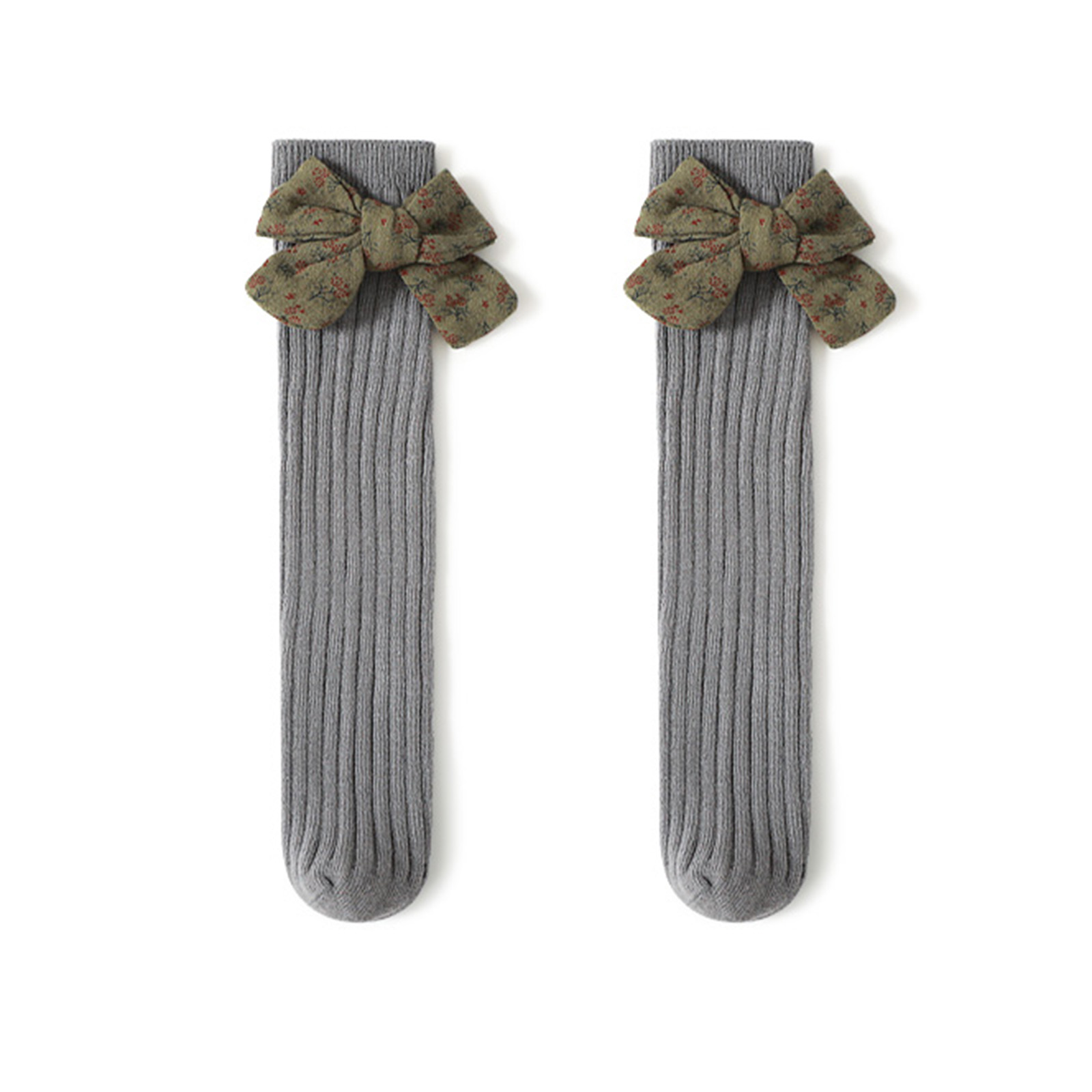 Baby Kids Infant Mädchen Stricken Socken Hohe Rohr Anti-Slip Bottom Cartoon Rippen Weiche Baumwolle Bowknot Home Atmungsaktive Kleinkind socke: GRAY / 5