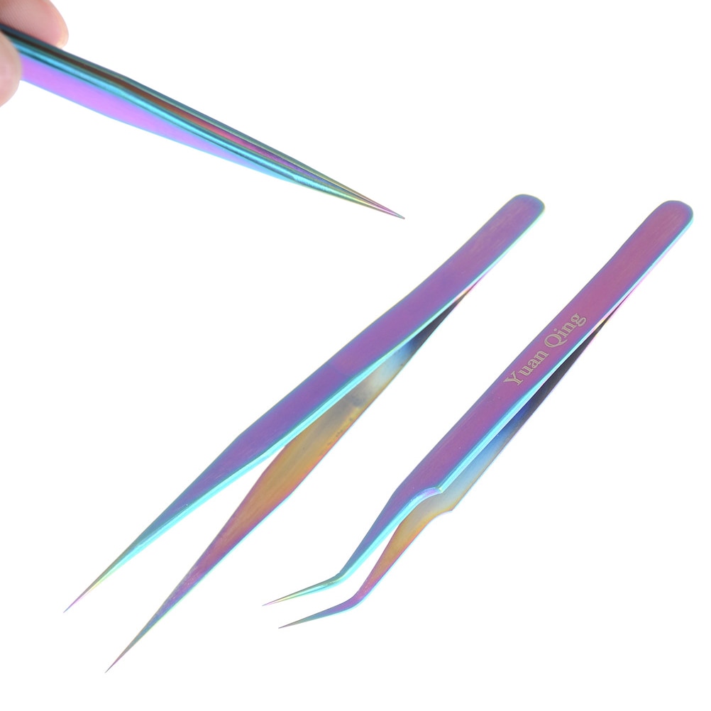 Stainless Steel Tweezer Rainbow Colorful Rhinestone Picker Tool Straight Or Curved Tweezer DIY Electronics Tools Repair Tools