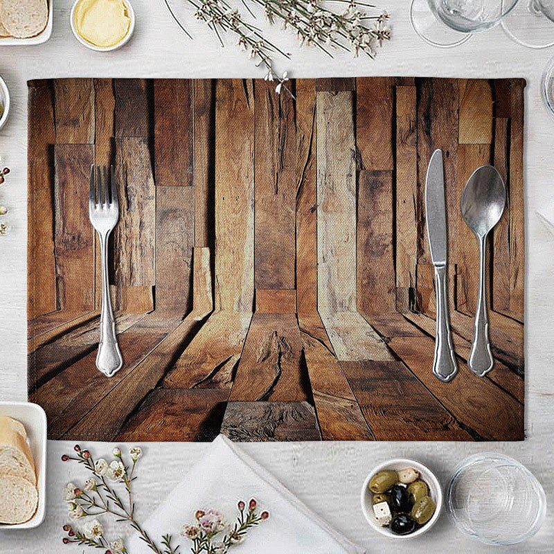 Wood Grain Dining Table Mat Rectangle Heat Insulation Placemat Dining Table Tableware Kitchen Supplies Home Decorative