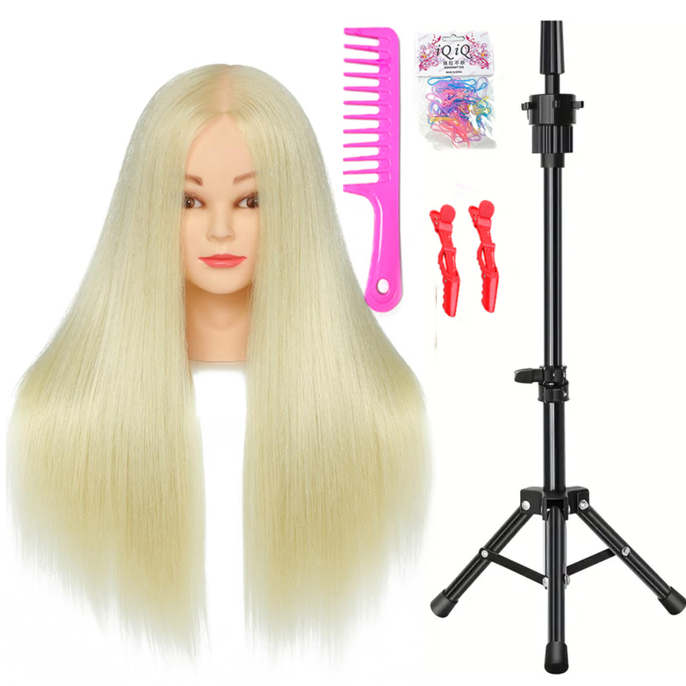 Mannequin Head 100% Synthetic Hair Hairdresser Training Head With Stand Manikin Cosmetology Doll Head For Braiding Styling: Orange