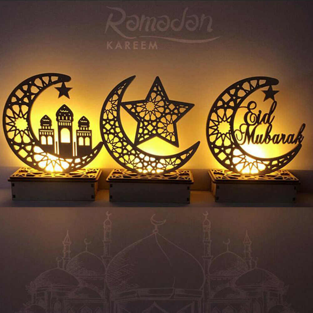 Led Houten Eid Mubarak Plaque Moon Star Ramadan Ornament Moslim Decor Hanger