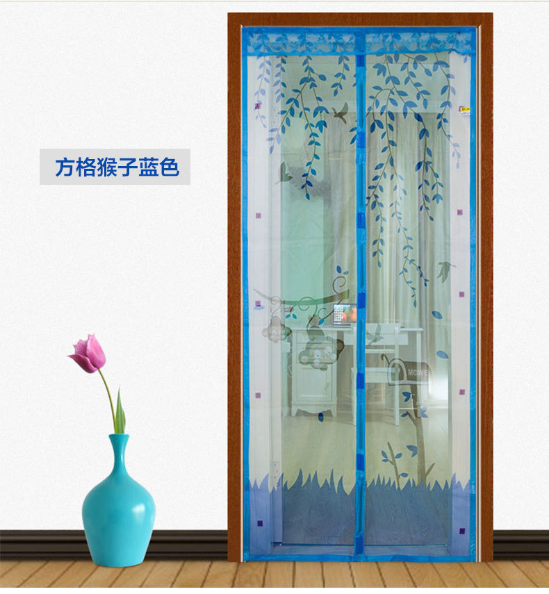 80/90x210cm Mute Magnet Mosquito Door Net Summer mosquito free Mesh magnetic Curtain Polyester Door Screen: blue / 100x210cm