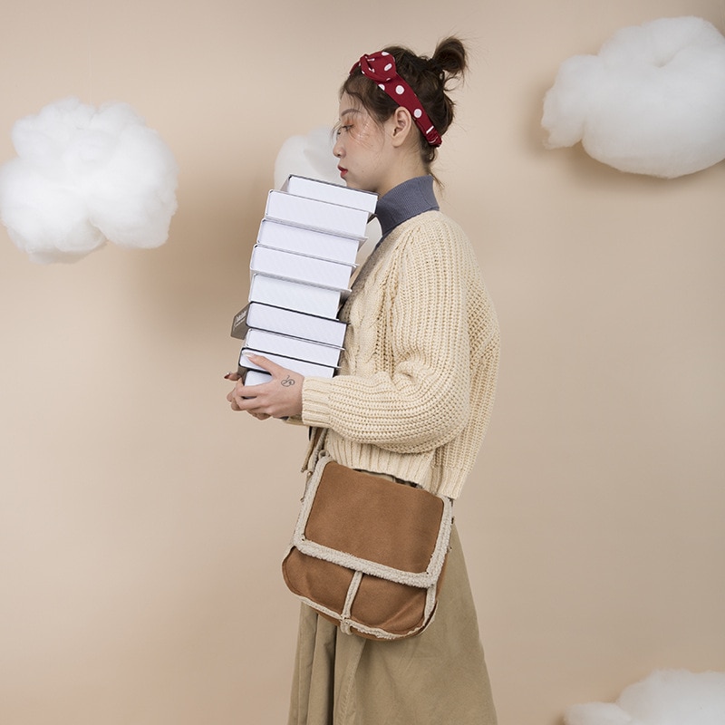 Winter dames suède schoudertas pluche canvas handtas tote studenten eenvoudige messenger bag canvas crossbody tassen handtas voor meisjes