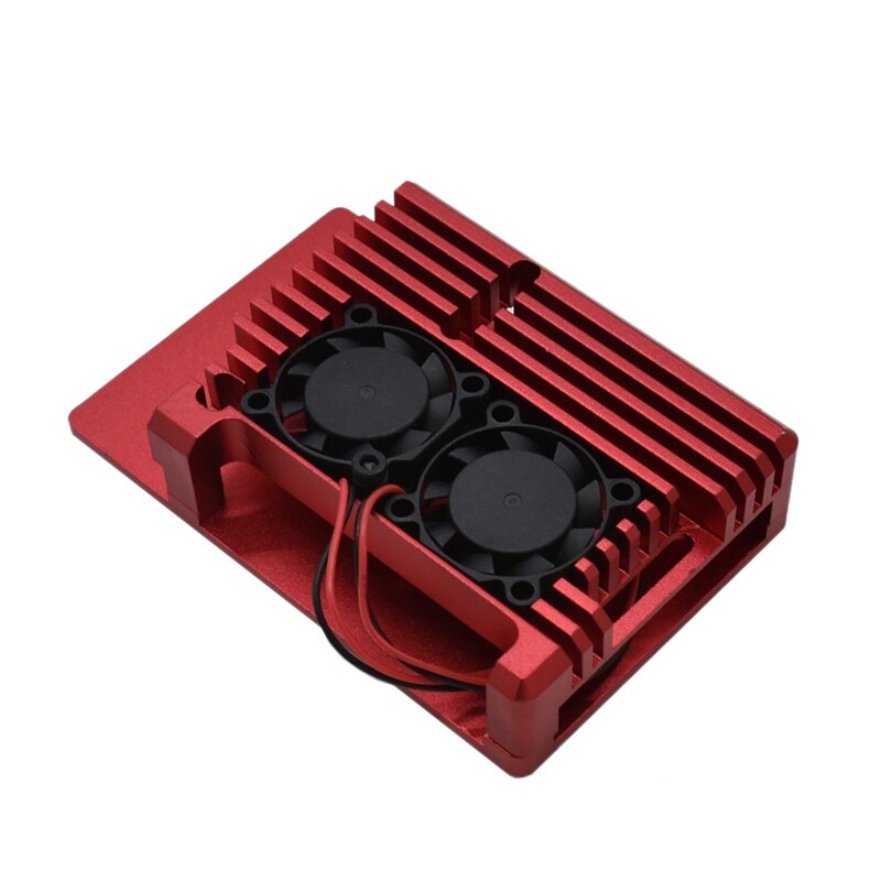 for Raspberry Pi 4 4B Aluminum Case Enclosure CNC Cover with Heatsink Cooling Dual Fan for Raspberry Pi 4 Model B: Red