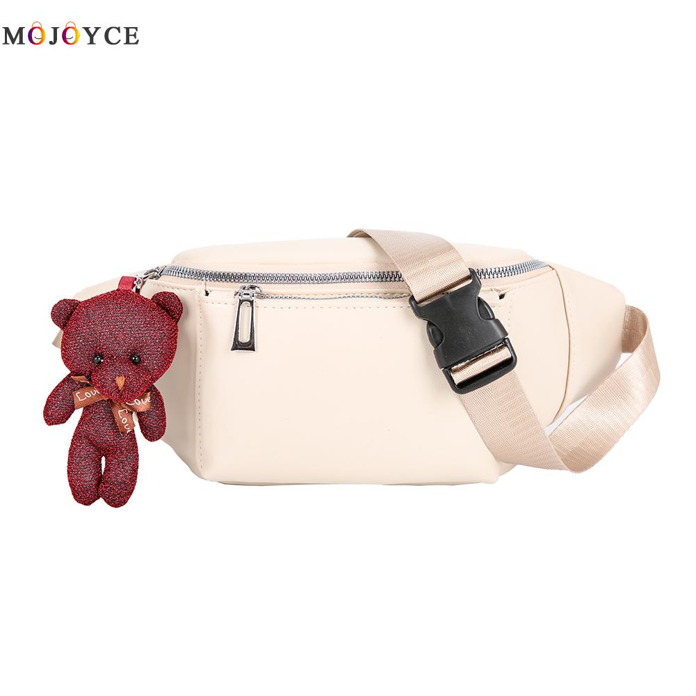 Bolsas de cintura feminina fanny pu couro urso pingente sólido pacote de ombro no peito: Azul
