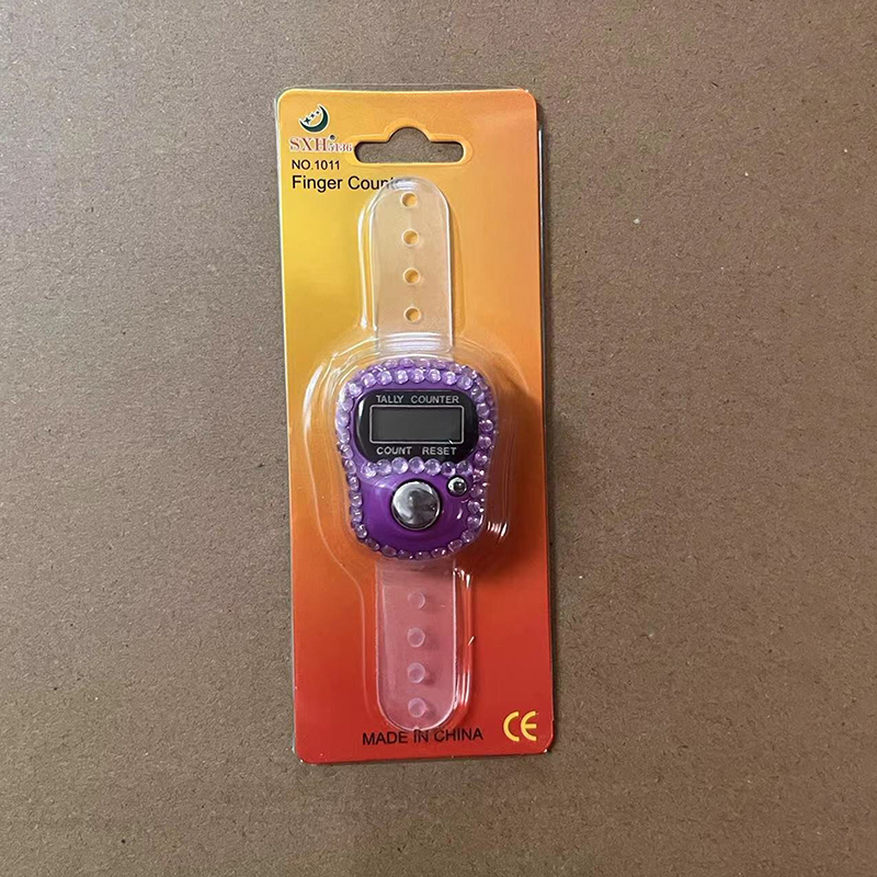Elektronisk fingerräknare ringfingerklick bärbar återställningsbar digital displayräknare golfräknare flätad bönetillbehör: Lila