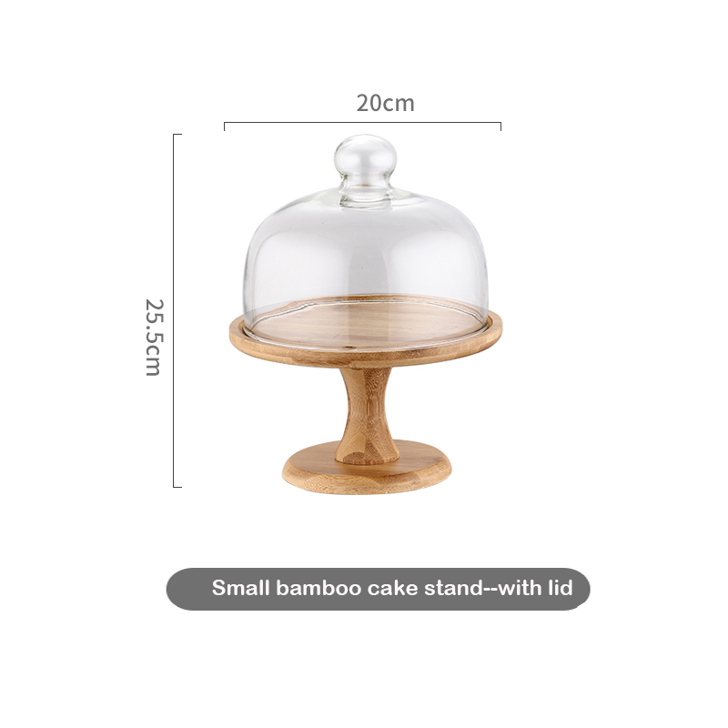 Ceramic Wooden Bottom High Foot Cake Plate Glass Cover Tray European Fruit Plate With Lid Cake Stand Dessert Table: 008