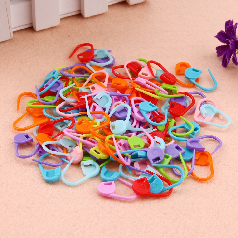 100pcs Colorful Safety Pins Locking Stitch Marker Lock Pins Plastic Ring Marker for Knitting Gehaakte Locking Tool Decor Craft