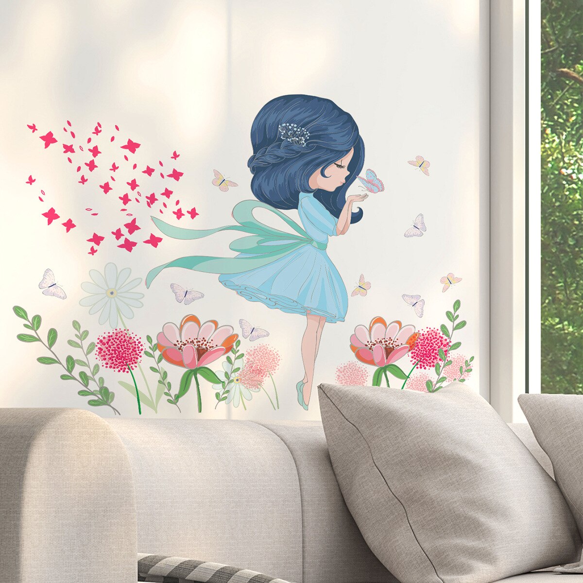 Wall Stickers For Girls DIY Flower Plants Mural Decals for Baby Room Kids Bedroom Girls Stickers Home Decor Child Girl Wallpaper