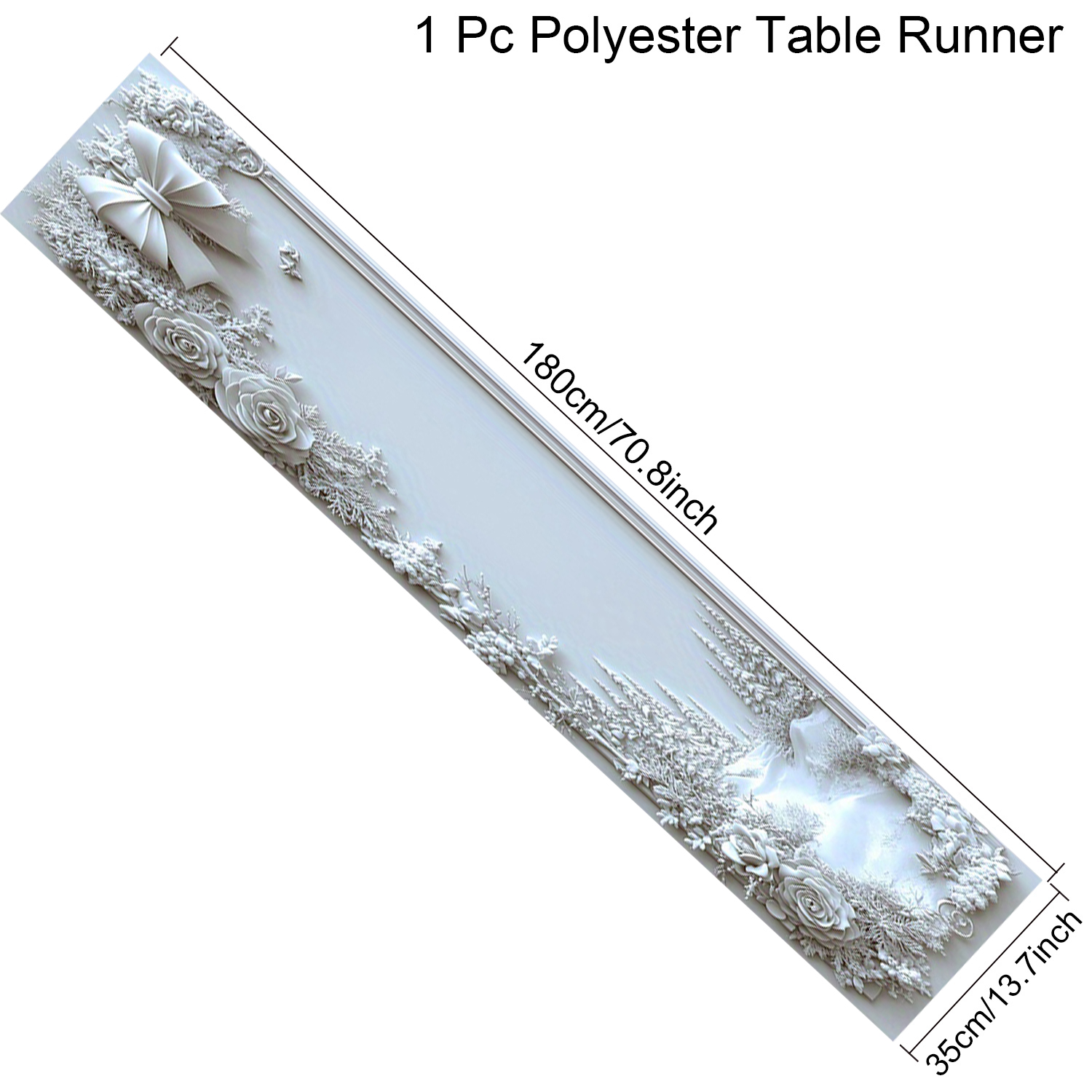 1pc juldukar med snöig skog och blommiga blad, snöig skog med tallar, rosor och bär, polyesterduk: Blå