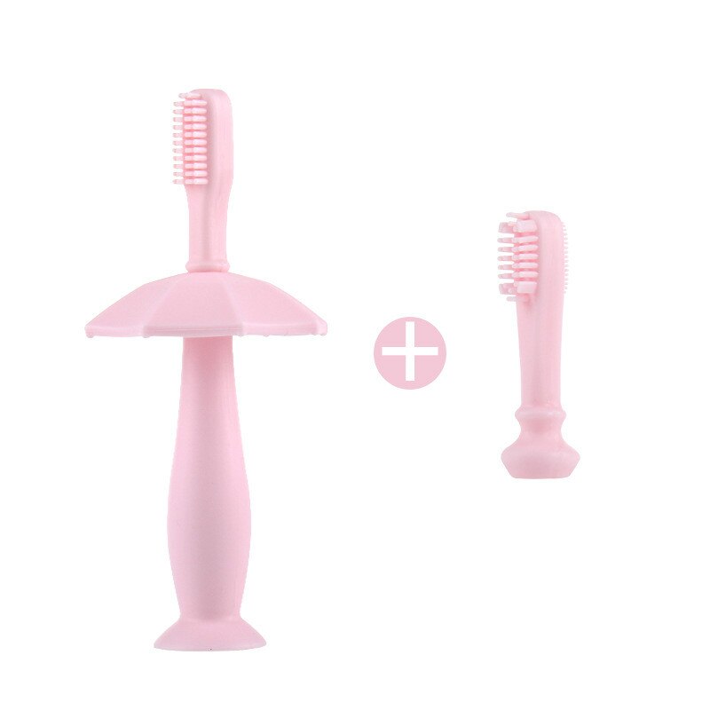 Baby Tandenborstel Siliconen Effen Kleur Zuigeling Training Zachte Tandenborstel Met Zuignap De Bodem Kinderen Oral Care Producten: Pink