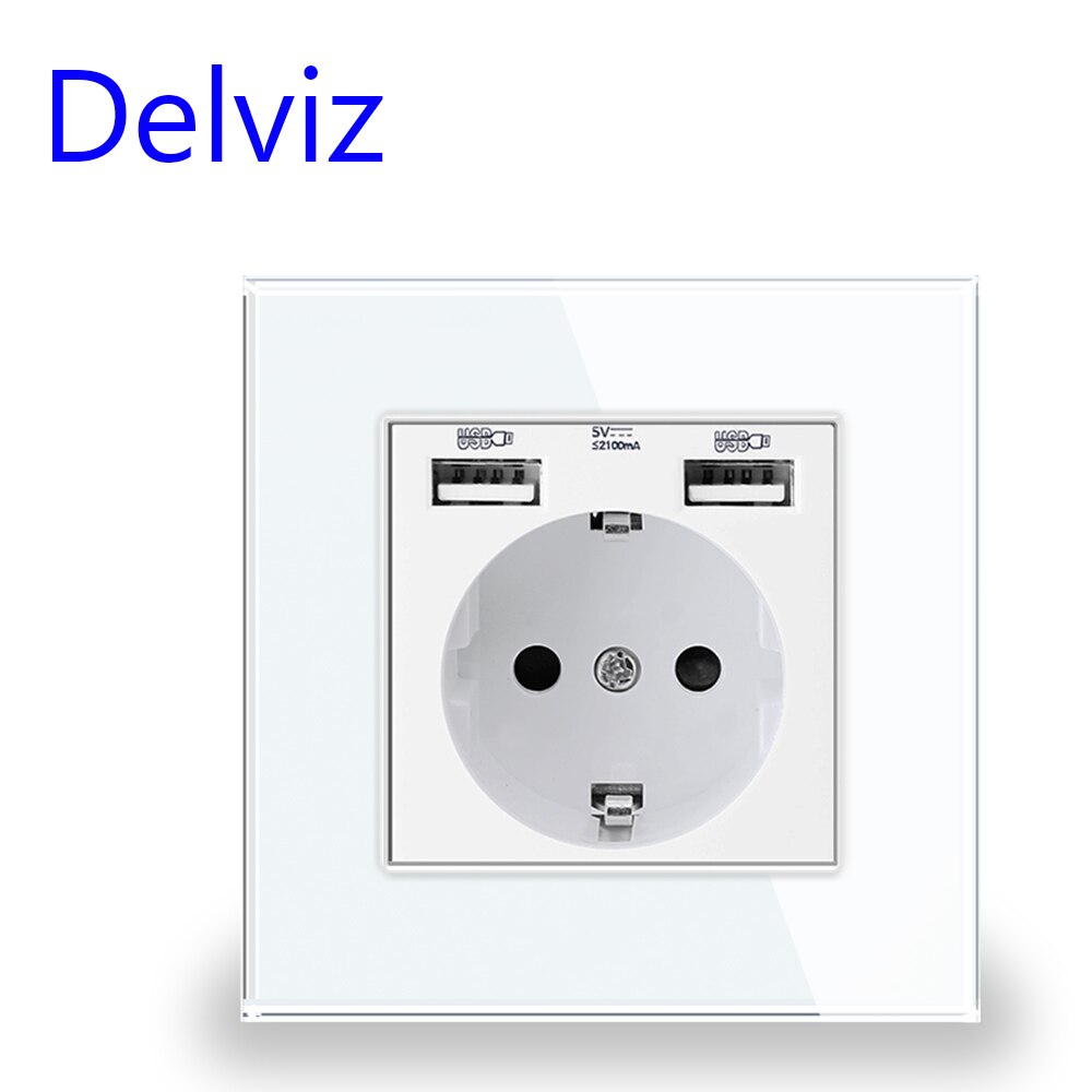 Delviz EU Standard USB Buchse, 5V 2A Doppel usb Ladung Schnittstelle, Zauberstab eingebettet 16A Steckdose, gehärtetem Kristall Glas Tafel