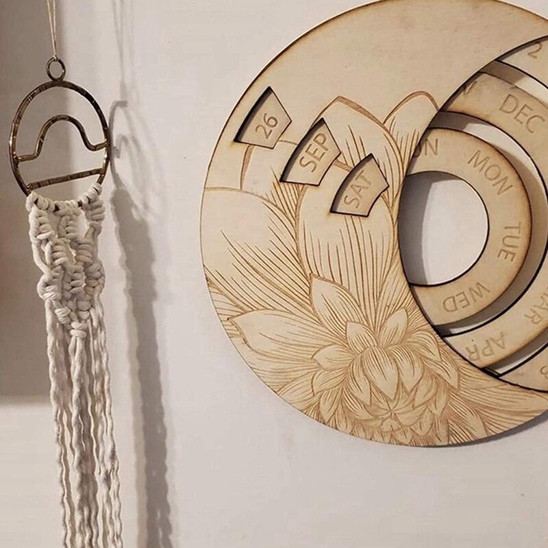 Wooden Perpetual Calendar,Wall Mounted Rotatable Calendar,Adjustable Circular Calendar,for Home/Office/School,10Inch