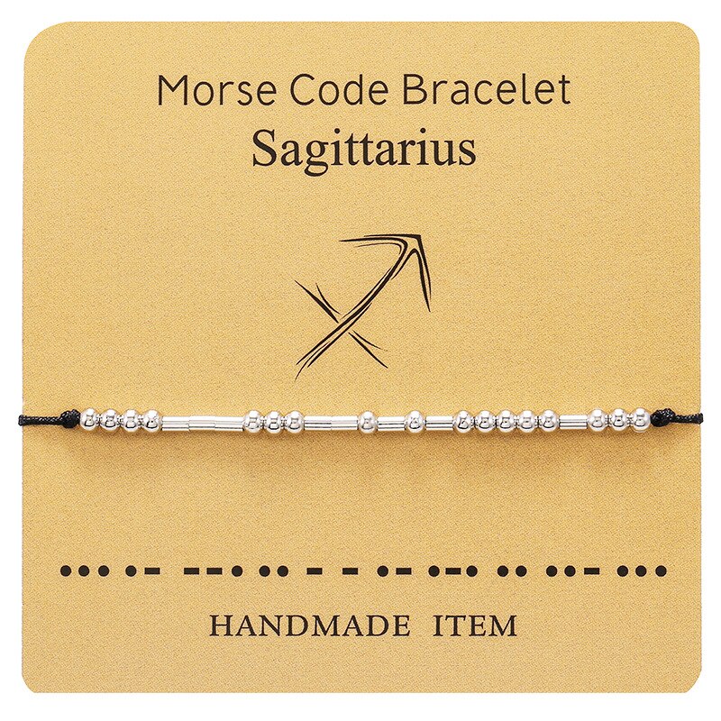 Kupfer Zodiac Konstellationen Morse Code Geflochtene Armbänder Silber Farbe Schwarz Krebs Einstellbar Für Frauen und Mann 1 Stück: 9