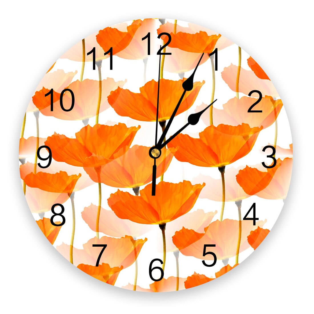 Horloge murale numérique avec coquelicots orange sur fond blanc, décoration d'intérieur, chambre à coucher, silencieuse: 1