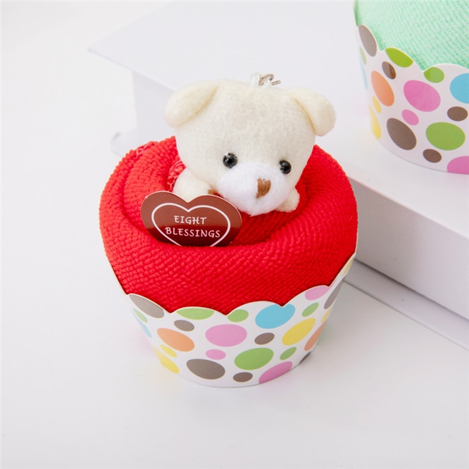 Toalla de cara con forma de pastel con oso encantador, Toalla de baño de fibra Natural ecológica, toalla de mano para bebé, de boda, 10 juegos